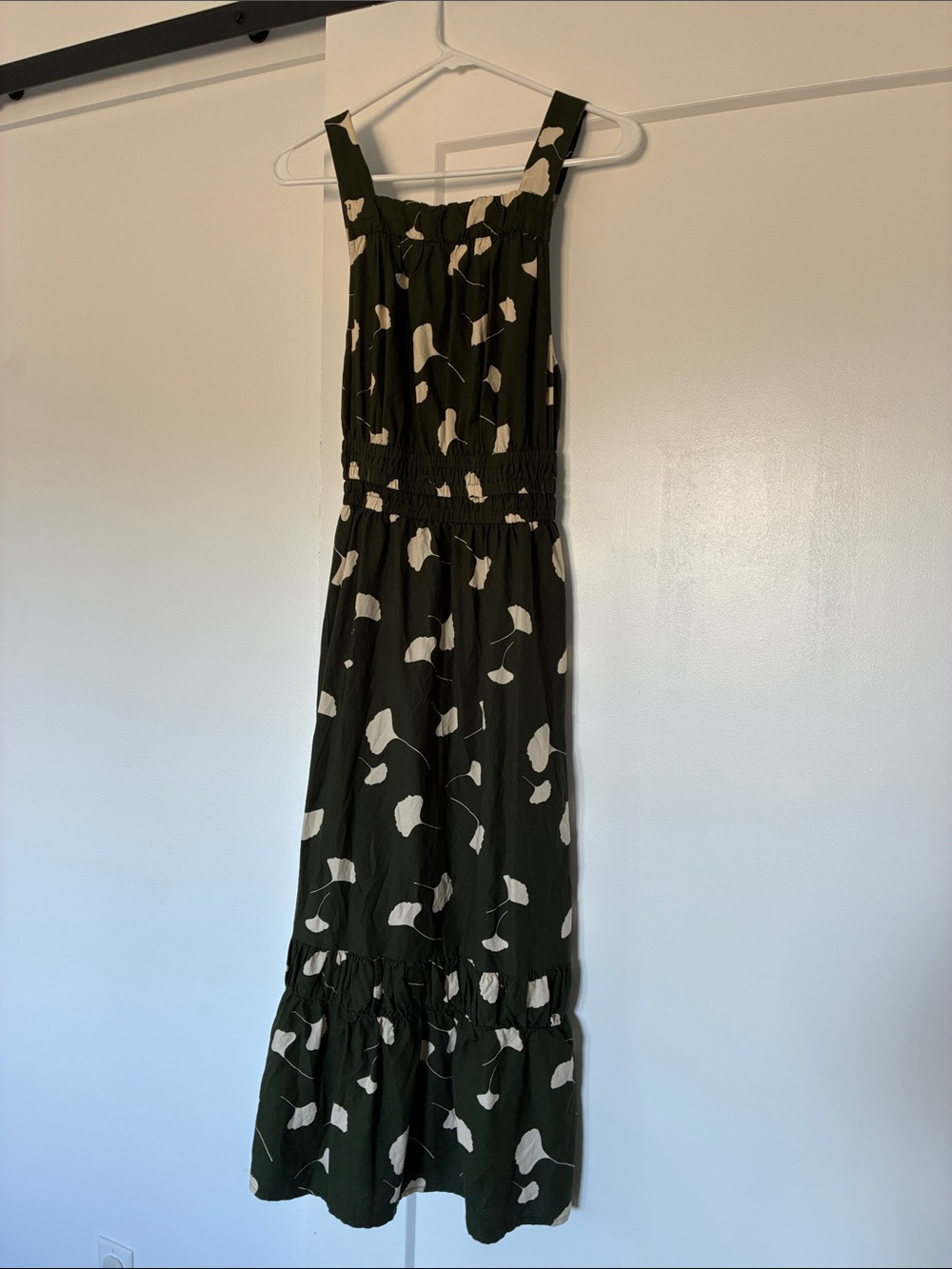 Time and Tru Olive Green Maxi Dress with Cream Floral Print